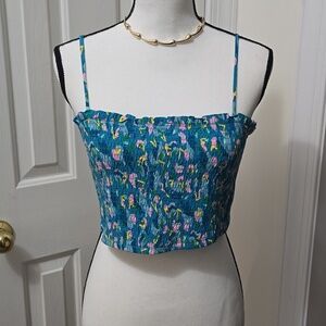 BEBOP BRAND WOMEN'S JUNIOR SIZE TEAL AND PINK SMOCKED CROPPED TANK TOP SIZE XL